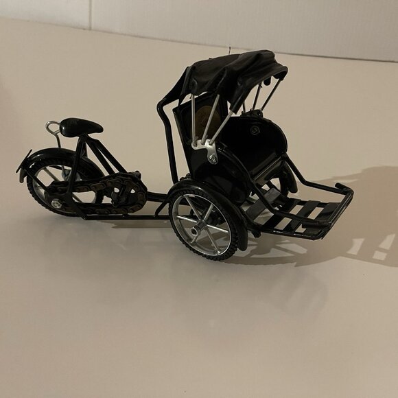 Rickshaw Pedal Taxi Cart Metal Vietnam Gold Coin Seat Cycle Canopy Becak - Picture 3 of 15